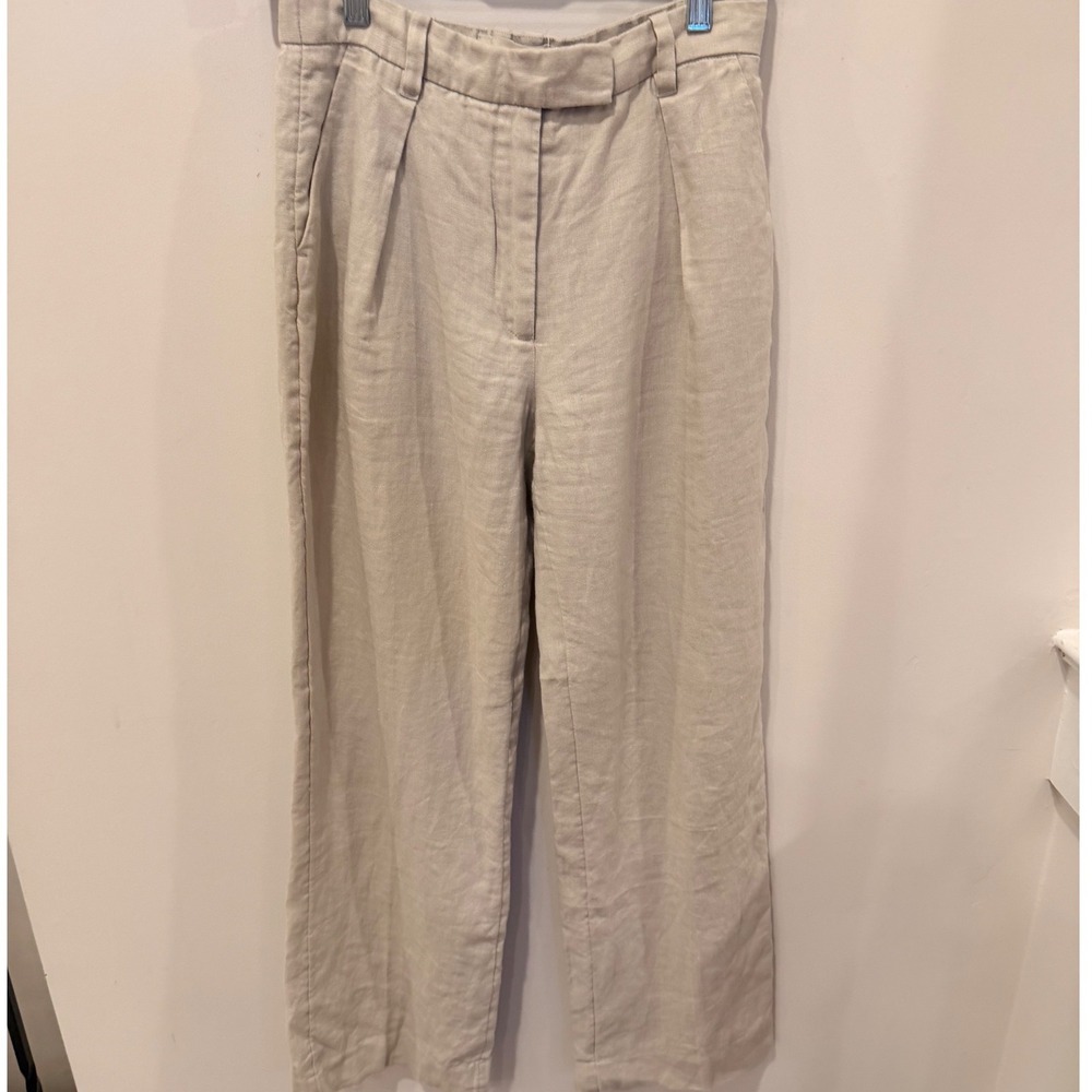 Abercrombie A&F Linen Collection 100% Linen Wide Leg Pants Beige NWOT